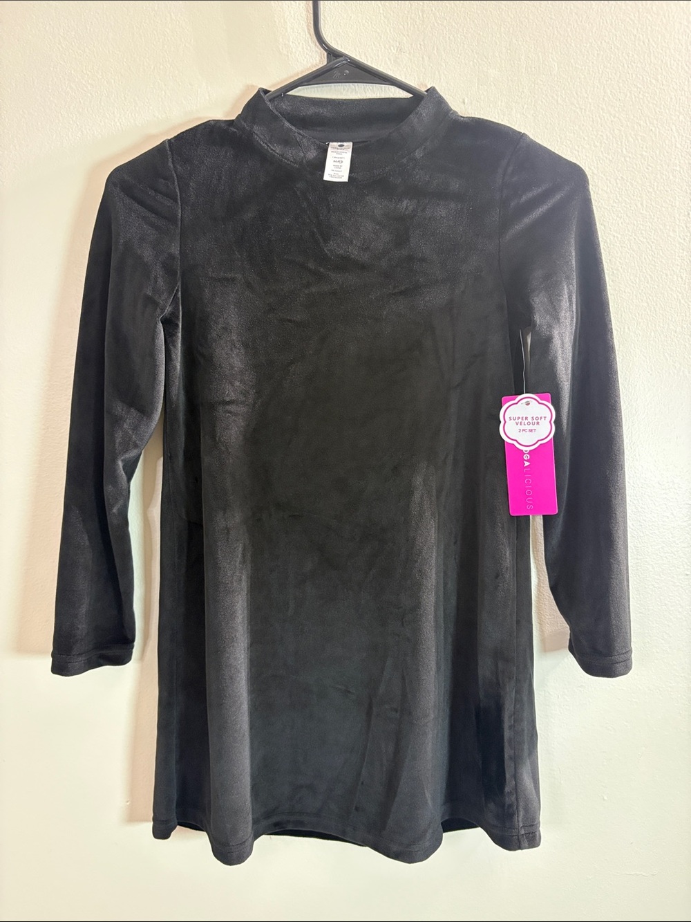 Yogalicious Black Velvet Mock Neck A-Line Dress for Girls